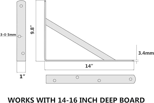 8-Pack 14 Inch Heavy Duty Shelf Brackets, Thicken Wall Bracket for Garage Floating Storage Shelves, 90 Degree Triangle Large L Bracket, Black Powder-Coated Steel