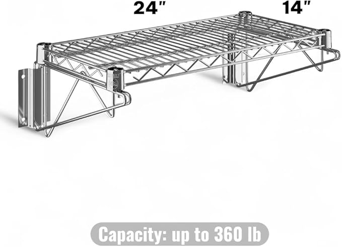 14" x 24" Chrome Wall-Mounted Wire Shelf with Epoxy Coating, Heavy-Duty Steel Storage Rack, NSF Certified, Easy Installation, Open Wire Design for Kitchen, Garage, or Utility Storage