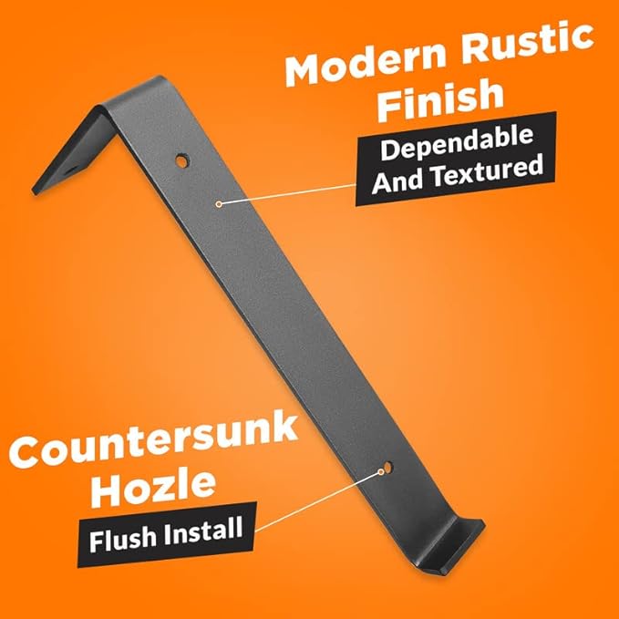 BATODA 12” Shelf Brackets with Lip (Match 11.25" Board) - 8 Pcs Z Shelf Bracket Black - Heavy Duty Hook Brackets for Shelves - Wall Mounted Support for DIY - Shelving Hardware Included (Pack 8)