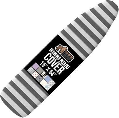 GORILLA GRIP The Original Ironing Board Cover and Pad, Silicone Coating, Thick Scorch Resistant Padding, Heavy Duty Iron Covers Standard Boards, Hook and Loop Fastener Strap, Striped, 15x54