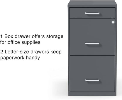 Staples 3-Drawer Vertical File Cabinet, Letter Size Documents, Lockable & Mobile, 18.9" D x 14.3" W x 26.8" H, Charcoal