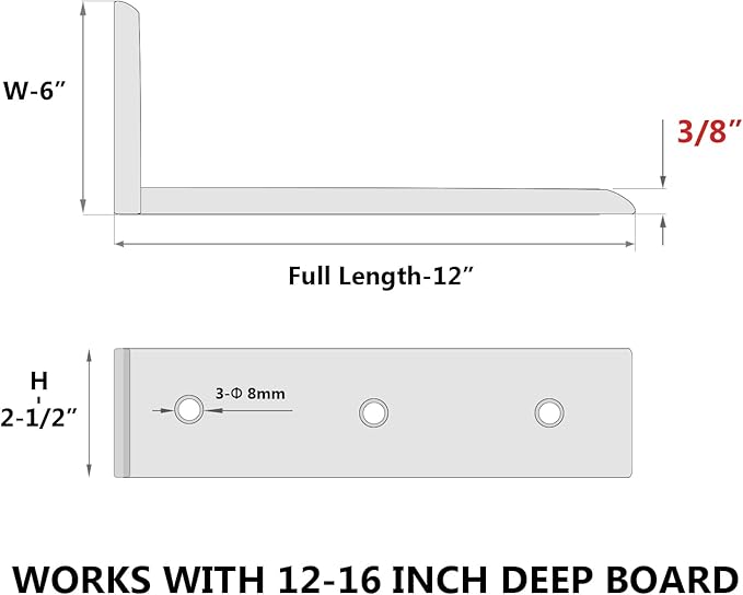 4-Pack 12 Inch Countertop Support Brackets, Heavy Duty L Brackets for Quartz/Wood/Laminate/Granite Countertops | 3/8" Thick Metal Steel | Frosted Black Powder Coated