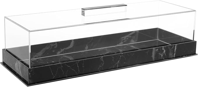 Rectangular Cake Tray with Lid, 14"x5" Acrylic Clear Cake Stand Platter, Marbleized Bakery Display Case Reusable Dessert Display Case Cake Tray for Countertop Cakes