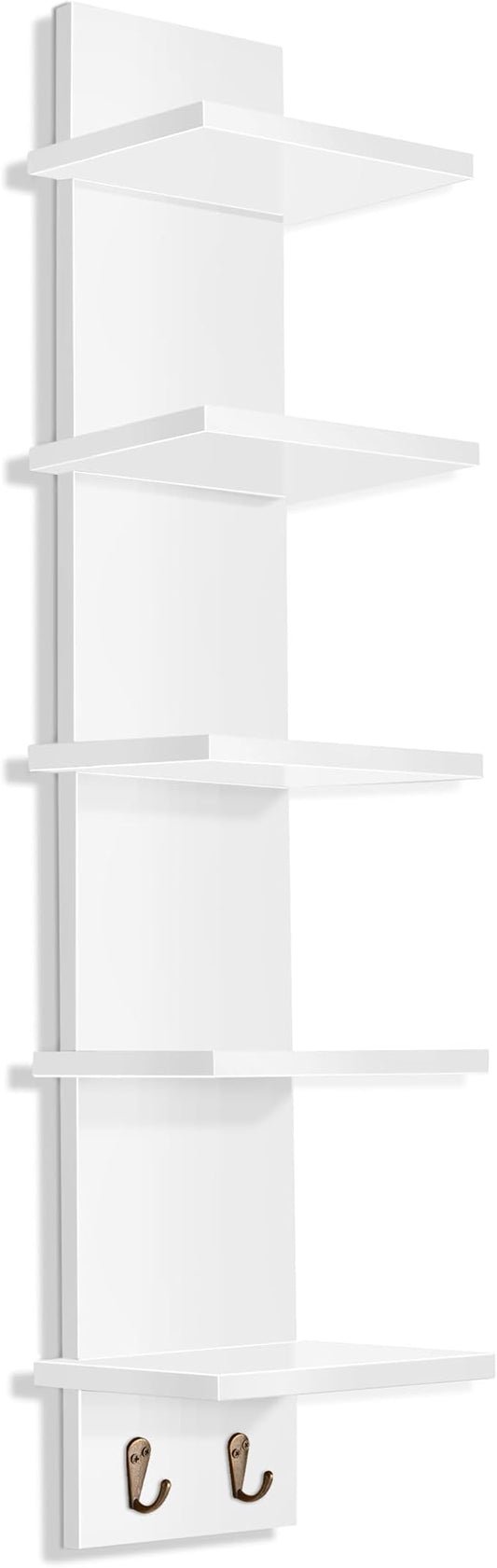 Sorbus 5 Tier Wall Shelf Unit with Hooks, Vertical Column Utility Shelving for Home Decor and Storage Organizer, Wall-Mounted Floating Shelves for Bathroom Storage, Bedroom, Living Room