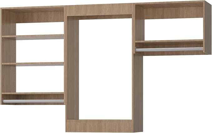Modular Closet Organizer - 84" Wide with Wood Hanging Shelves, Wall Mounted, Bedroom Closet Storage