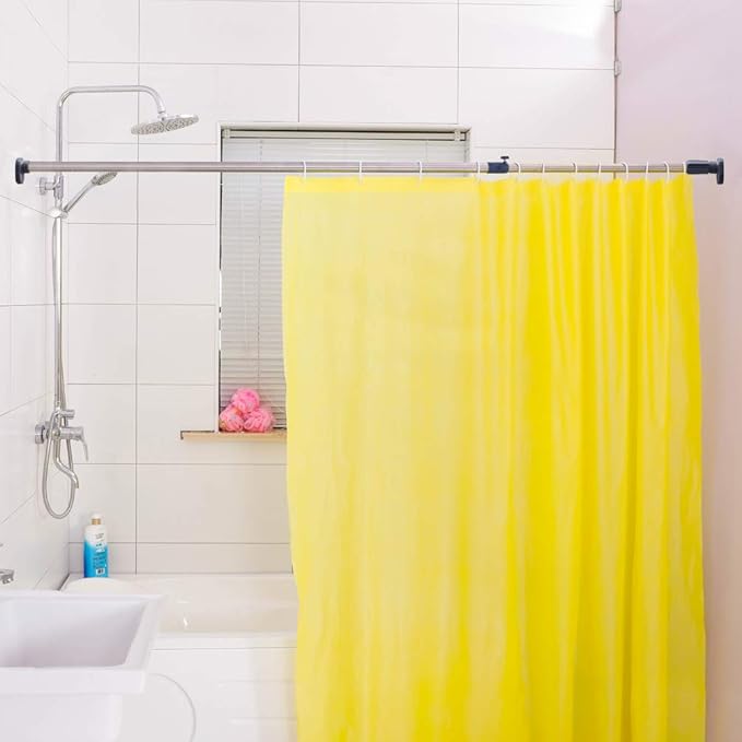 BAOYOUNI Adjustable Shower Window Curtain Tension Rod Oval Head Decorative Straight Closet Wardrobe Rail Pole Bar Clothes Hanger for Bathroom Kitchen Balcony, Grey, 43.11-64.17 Inches