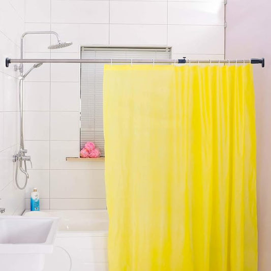 BAOYOUNI Adjustable Shower Window Curtain Tension Rod Oval Head Decorative Straight Closet Wardrobe Rail Pole Bar Clothes Hanger for Bathroom Kitchen Balcony, Grey, 43.11-64.17 Inches