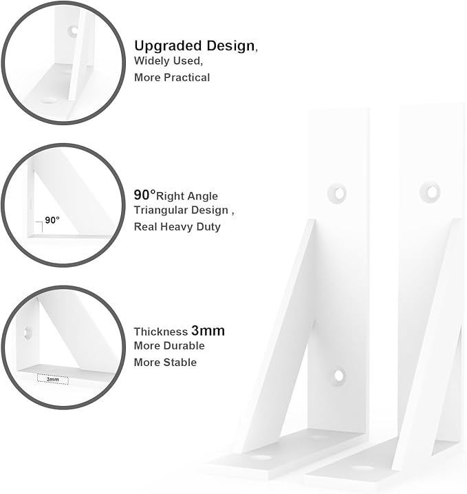 Shelf Brackets,White Shelf Bracket 6 inch x 4 inch,Shelf Support 90° Triangle Angle Brackets for Shelves, Heavy Duty Floating Shelf L Brackets 4Pack