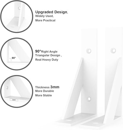 Shelf Brackets,White Shelf Bracket 6 inch x 4 inch,Shelf Support 90° Triangle Angle Brackets for Shelves, Heavy Duty Floating Shelf L Brackets 4Pack