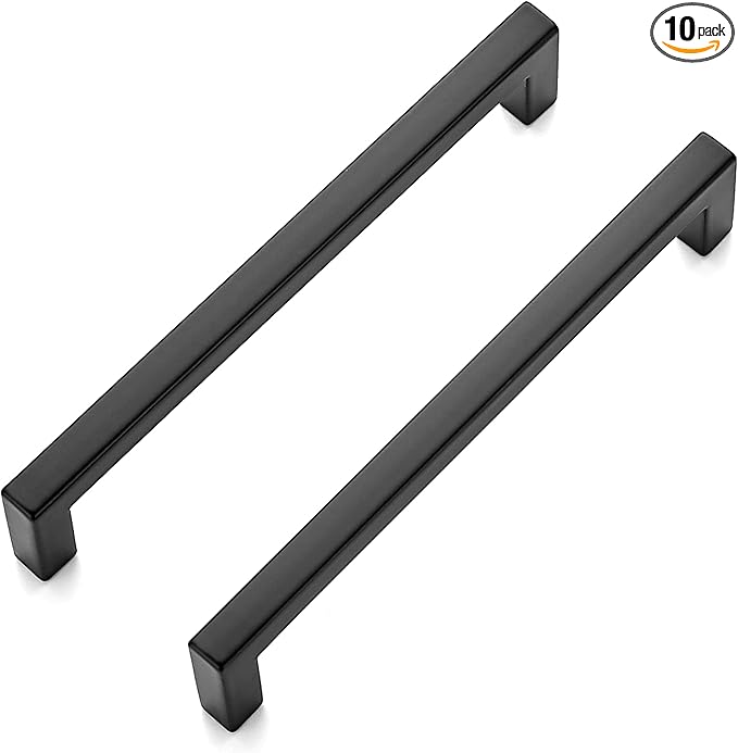 Ravinte 10 Pack 5 Inch Hole Center Solid Slim Square Pulls Matte Black Kitchen Cabinet Handles Square Bar Drawer Handles Flat Black Drawer Pulls for Cupboard Dresser and Cabinets