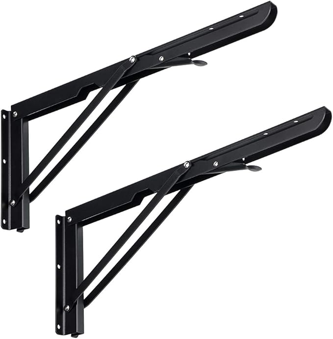 Sumnacon Sturdy Folding Shelf Brackets - Heavy Duty Metal Triangle Table Bench 2 Pcs Folding Shelf Bracket White for Wall Mounted (16 Inch Black)