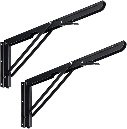 Sumnacon Sturdy Folding Shelf Brackets - Heavy Duty Metal Triangle Table Bench 2 Pcs Folding Shelf Bracket White for Wall Mounted (16 Inch Black)