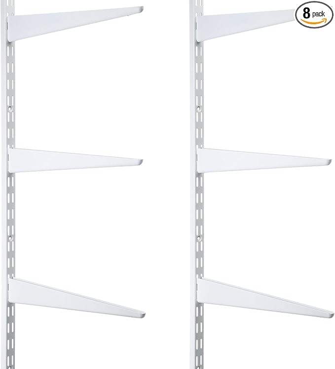 2 Pcs Twin Rail Upright Wall Shelving System 47.5 Inch with 6 Pcs Shelf Bracket 14.5 Inch Heavy Duty Adjustable Storage Rack Metal Support System for Kitchen Closet Home Indoor (White)