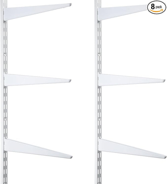 2 Pcs Twin Rail Upright Wall Shelving System 47.5 Inch with 6 Pcs Shelf Bracket 14.5 Inch Heavy Duty Adjustable Storage Rack Metal Support System for Kitchen Closet Home Indoor (White)