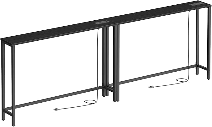 HOOBRO 2 Pack 47.2" Narrow Console Table with Power Outlets, 5.9" Behind Couch Table with Charging Station, Extra Long Sofa Table, Skinny Entryway Table for Living Room, Hallway, Black BB15XGP201G1