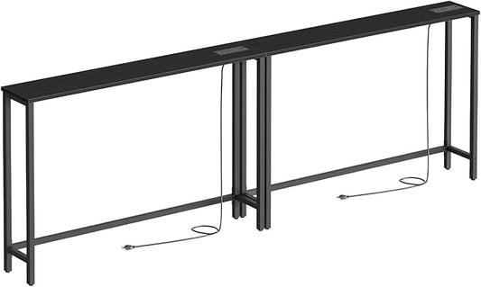 HOOBRO 2 Pack 47.2" Narrow Console Table with Power Outlets, 5.9" Behind Couch Table with Charging Station, Extra Long Sofa Table, Skinny Entryway Table for Living Room, Hallway, Black BB15XGP201G1