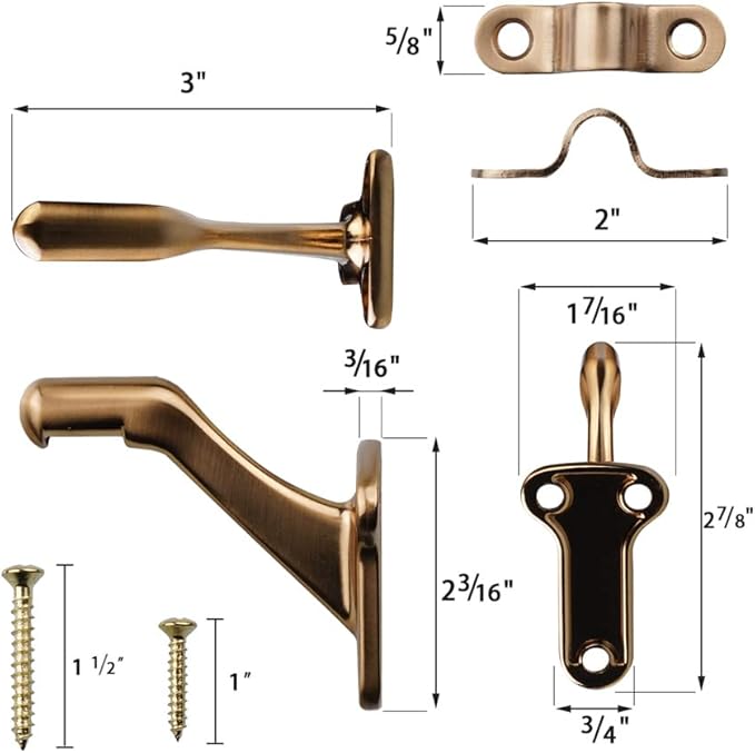 Triumph Hardware,3 Pack,3" Heavy Duty handrail Bracket Champagne Bronze,Stair Railing Bracket DIY Easy Installation Hardware