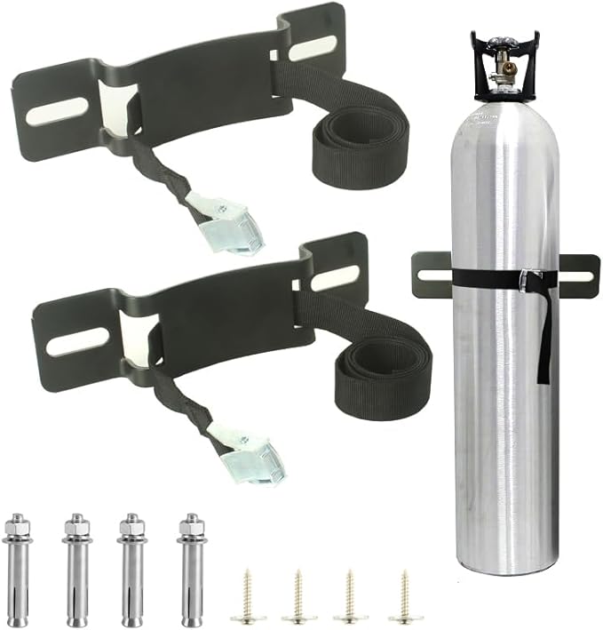 Cylinder Wall Mounted Bracket，Gas Cylinder Holder Wall-Mounted Bracket Propane Tank Bracket with Screws and Safety Belt (Black 1)