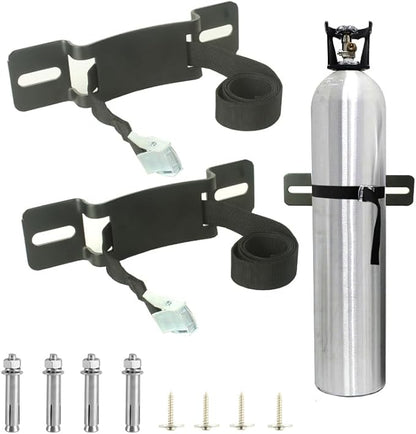 Cylinder Wall Mounted Bracket，Gas Cylinder Holder Wall-Mounted Bracket Propane Tank Bracket with Screws and Safety Belt (Black 1)