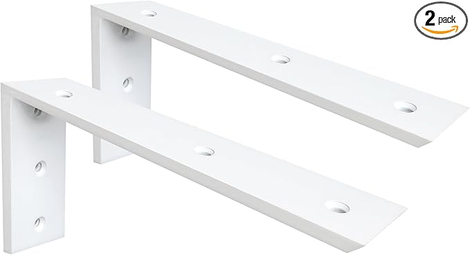 WINKER Countertop Support Bracket 2 Pack Heavy Duty 3/8" Thick Hidden L Shelf Bracket 12" x 6" x 2.5" Metal Corbels for Quartz/Granite/Wood/Concrete/Laminate Countertops, White