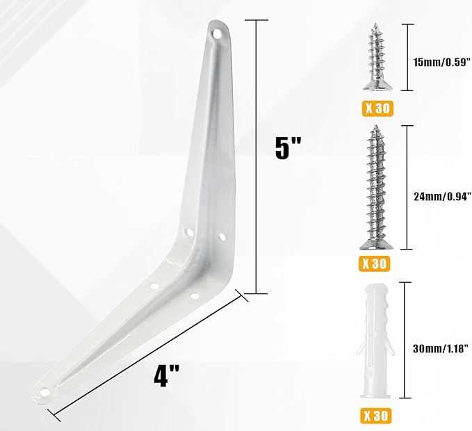 10 Pcs Shelf Brackets, 4 x 5 Inch Heavy Duty Metal Wall Corner Angle Shelving for Wall Hanging Shelves with Wall Anchors and Screws(White)