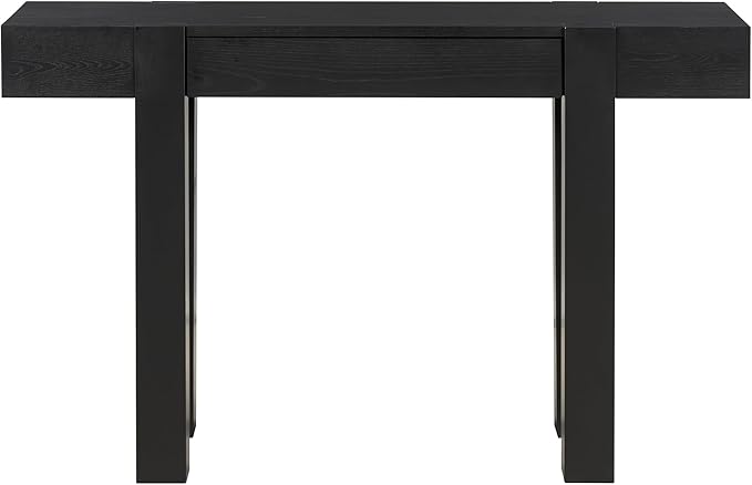 Rustic Minimalist Console Table with Hidden Drawer, Side Power Outlet,Wood Entryway Table for Entryways, Living Rooms and Home Offices(Black)