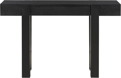 47" Rustic Minimalist Solid Wood Sofa Table Console, Modern Table with Hidden Drawer, Hallway Desk with Side Power Outlet for Entryways Living Rooms Home Offices, Black