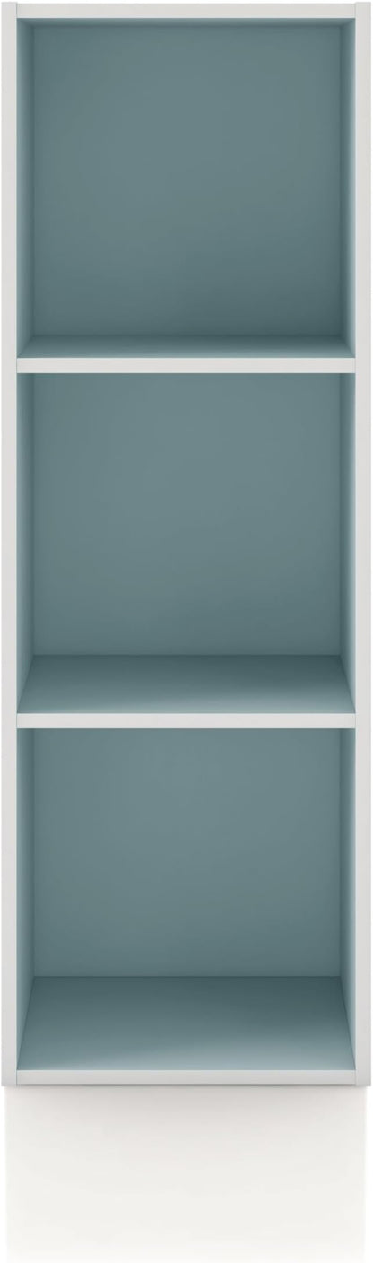 Homes: Inside + Out Apexa 3-Cube Storage Organizer Shelves, Stackable Wood Bookcase Fits Cubby Bins for Organization, Dorm Teen Room Decor & Home Office, Light Blue