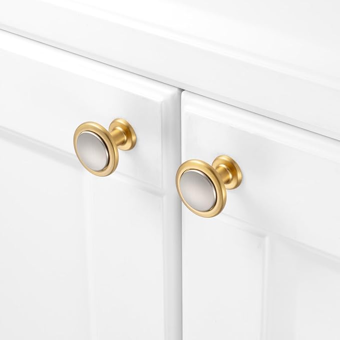 KOOFIZO 10 Pack Nickel and Gold Kitchen Cabinet Knobs Brushed Silver and Gold Drawer Knobs 1960 Round Single Hole Cabinet Pulls for Cabinets Drawers Dresser Cupboard Bedroom Bathroom