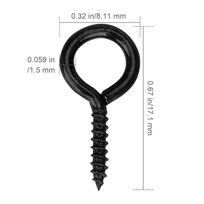 Aovchei Eye Screws, 120Pcs 0.67 Inch, Black 304 Stainless Steel Screw Hooks, Rust-Resistant Self Tapping Eyelet Bolts for Wood, Securing Cables Wires, Indoor & Outdoor for Hanging Artwork