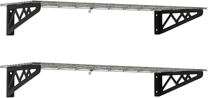 MonsterRax | Garage Wall Shelf Two-Pack White or Hammertone | Three Size Options | Includes Bike Hooks | 300lb Weight Capacity (Hammertone, 12"x36")