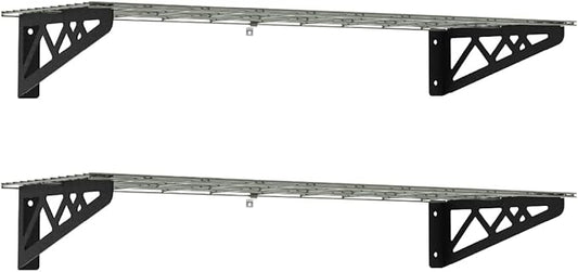 MonsterRax | Garage Wall Shelf Two-Pack White or Hammertone | Three Size Options | Includes Bike Hooks | 300lb Weight Capacity (Hammertone, 12"x36")