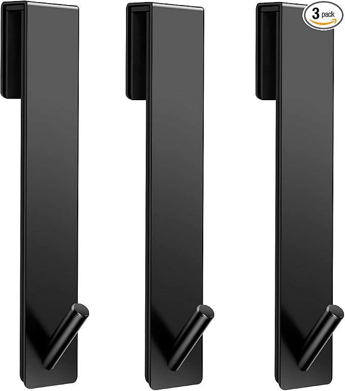 Shower Door Hooks(7.5 Inch),Extended Over Door Hooks for Bathroom Frameless Glass Shower Door,Stainless Steel Towel Hooks,Heavy Duty Rack Hooks for Robe,Towel-3 Pack-Black