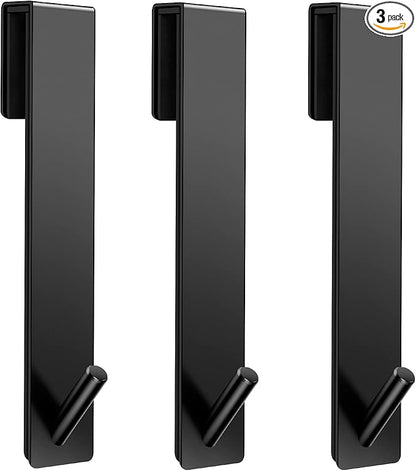 Shower Door Hooks(7.5 Inch),Extended Over Door Hooks for Bathroom Frameless Glass Shower Door,Stainless Steel Towel Hooks,Heavy Duty Rack Hooks for Robe,Towel-3 Pack-Black
