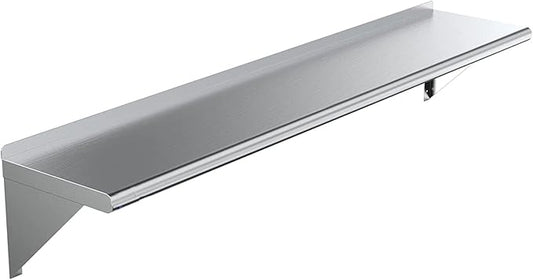 NSF Certified 18 Gauge Heavy Duty Stainless Steel Wall Shelf with Brackets for Kitchens, Utility Rooms, Storage, Offices & Home (72"x12")