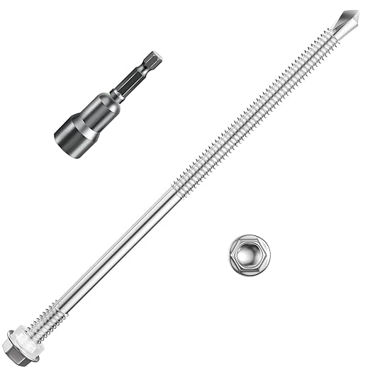 (50Pcs)#14×7" Hex Washer Head Self Drilling Screws, 410 Stainless Steel Metal SheetScrews，TEK Screws, Self Drilling Screws, Self Tapping Screws,Extensions Extra Long Screws