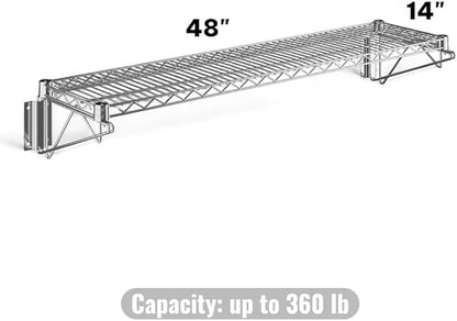 14" x 48" Chrome Wall-Mounted Wire Shelf with Epoxy Coating, Heavy-Duty Steel Storage Rack, NSF Certified, Easy Installation, Open Wire Design for Kitchen, Garage, or Utility Storage