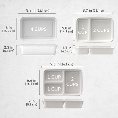 Bentgo Prep 60-Piece Meal Prep Kit - Reusable PFAS & BPA-Free Food Containers, 1-Compartment, 2-Compartment, & 3-Compartments - Microwave, Freezer, & Dishwasher Safe (White Stone)