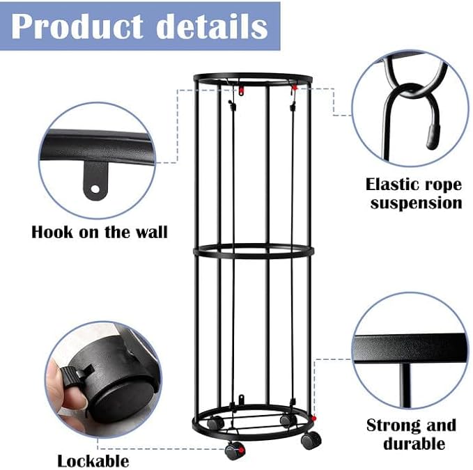 RunNico Columnar Vertical Ball Racks- 40x13.2 Inch Rolling Basketball Holder Wall Mount-Garage Sports Ball Storage for Indoor Rooms and Gyms