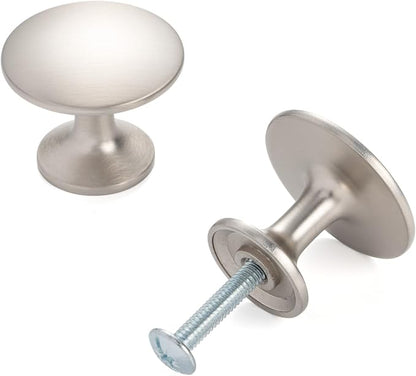 KOOFIZO Round Cabinet Knob - Brushed Nickel Pull Handle (Dia.30mm / 1.2 Inch), 10-Pack for Kitchen Cupboard Door, Bedroom Dresser Drawer, Bathroom Wardrobe Hardware