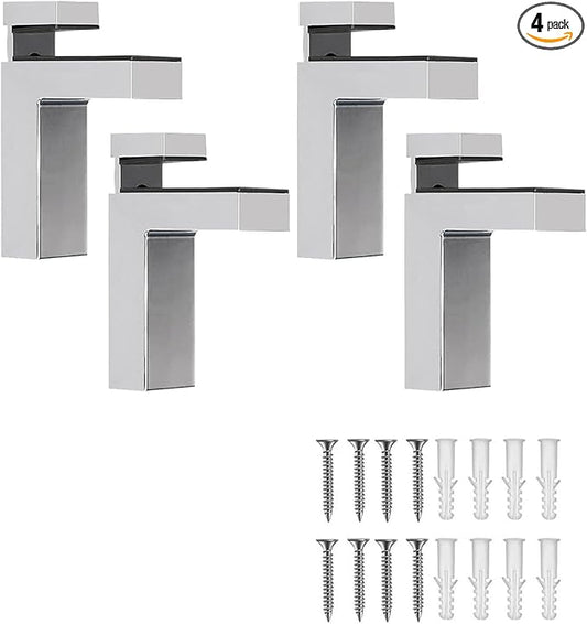Adjustable Glass/Wood Shelf Brackets 4 Pcs (3-28mm), Wall-Mounted Zinc Alloy Clamp for Heavy Duty Support, Rust Resistant for Bathroom, Cabinets, Kitchen