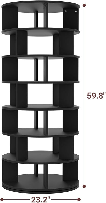 Aheaplus Rotating Shoe Rack Tower, 7-Tier Spinning Shoe Rack 360 Revolving Shoe Rack Organizer for Closet, Display Round Storage Carousel Shoes Closet Organization, Black
