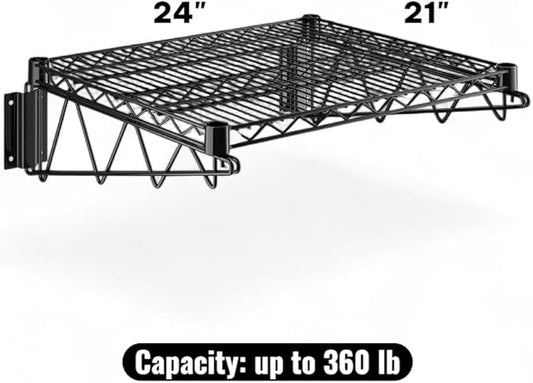 21" x 24" Black Wall-Mounted Wire Shelf with Epoxy Coating, Heavy-Duty Steel Storage Rack, NSF Certified, Easy Installation, Open Wire Design for Kitchen, Garage, or Utility Storage