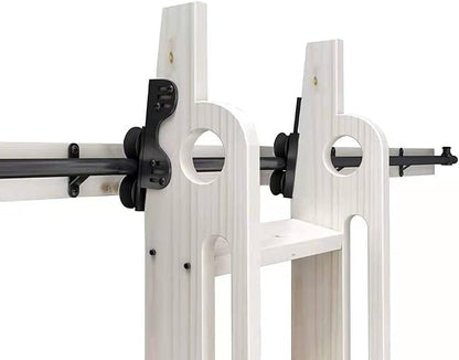 DIYHD 6.6FT Sliding Library Ladder Black Track Kit,Stand Up Tensible Rolling Hardware,Brake Bottom Wheels