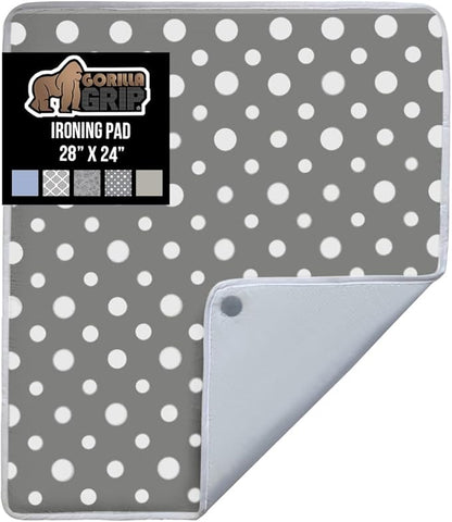 GORILLA GRIP Ironing Mat, Portable Iron Pad, Magnetic Cover for Top of Laundry Washer, Dryer, Tabletop, Countertop Padded Blanket, Silicone Coating and Scorch Resistant, Travel Size 28x24, Polka Dots