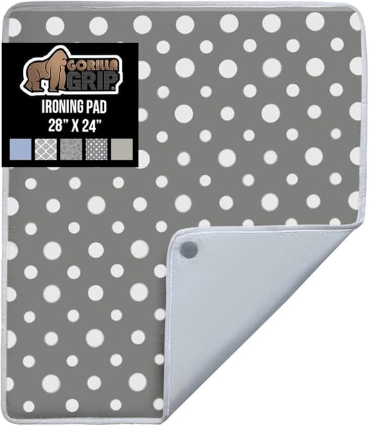 GORILLA GRIP Ironing Mat, Portable Iron Pad, Magnetic Cover for Top of Laundry Washer, Dryer, Tabletop, Countertop Padded Blanket, Silicone Coating and Scorch Resistant, Travel Size 28x24, Polka Dots