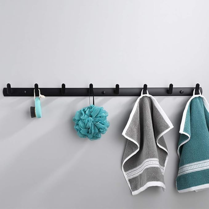 Wall Mounted Coat Racks with 8 Hooks Hanging Holder Towel Rack 29.7"x1.3" Modern Black Hanging for Clothes Entryway Bathroom (8 Hooks)