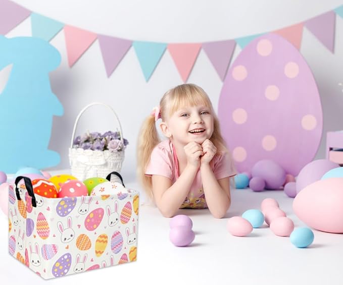 Easter Baskets for Kids Gift Easter Basket Empty Baby Basket for Boys and Girls Rectangular Toy Storage Bins Organizer Bin Box Cute Bunny Room Decor for Home(Bunny Egg)
