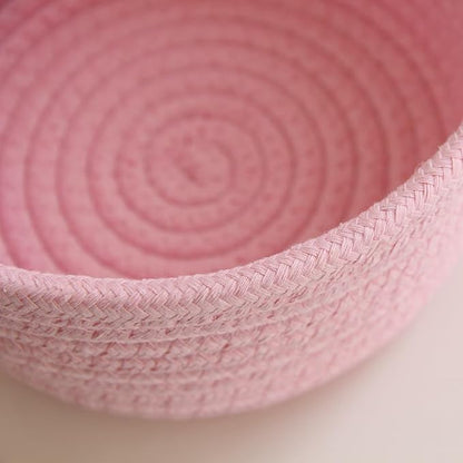 Small Cat Ears Basket, Woven Cotton Rope Organizer with Handles - Decorative Nursery Bin & Box for Baby, Pet Toy Storage