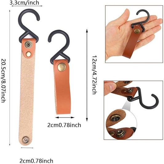 Leather Straps with Hooks 5Pcs Leather Hooks S Shelf Hooks Camping Hook for Kitchen, Bathroom, Bedroom, Office, and Outdoor Use - Stylish and Durable Storage Solution (orange brown)